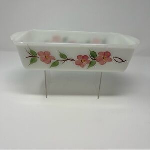 Anchor Hocking Fire King Gay Fad Peach Blossom SquereFloral Design Pan